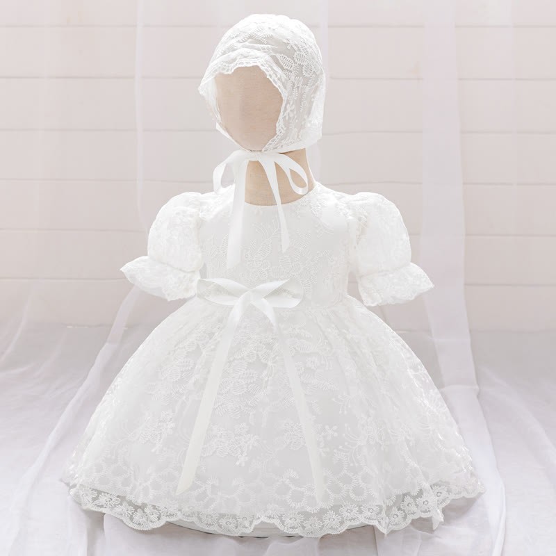 Embroidery Mesh Bow Short Sleeve Maxi Dresses - image 2