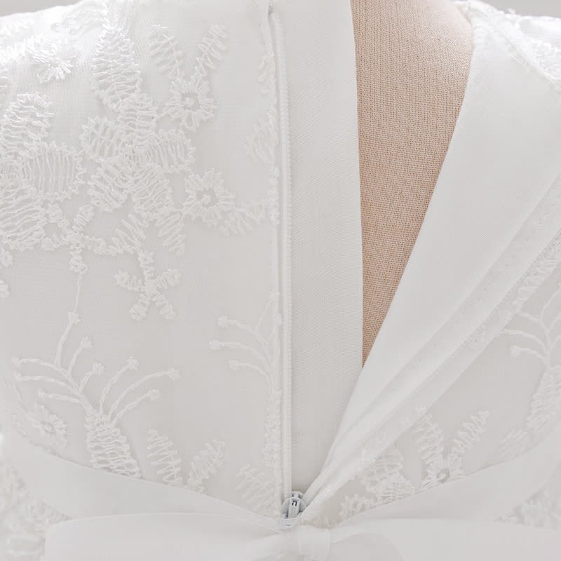 Embroidery Mesh Bow Short Sleeve Maxi Dresses - image 6