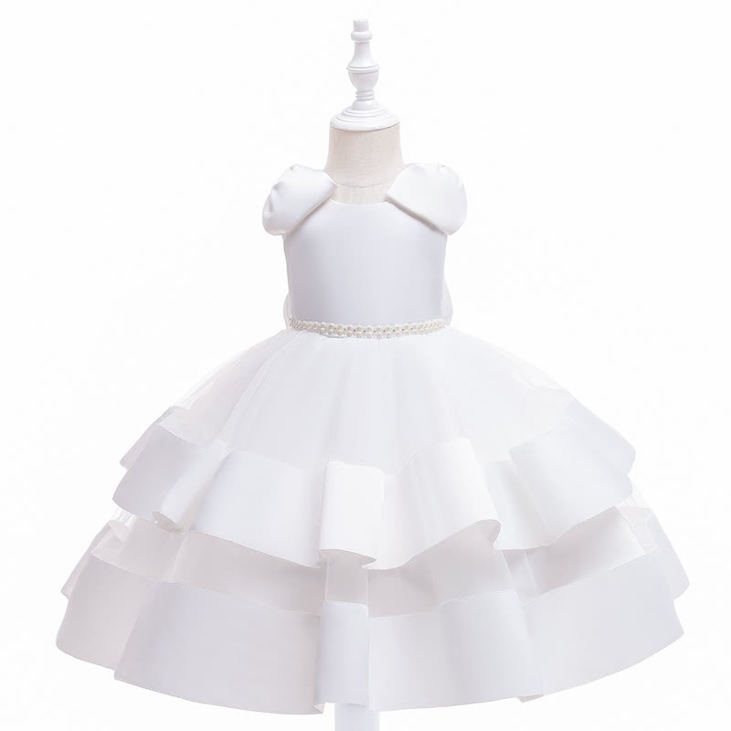 Satin & Mesh Bow Sleeveless Maxi Dresses  - White - 8Y - image 4