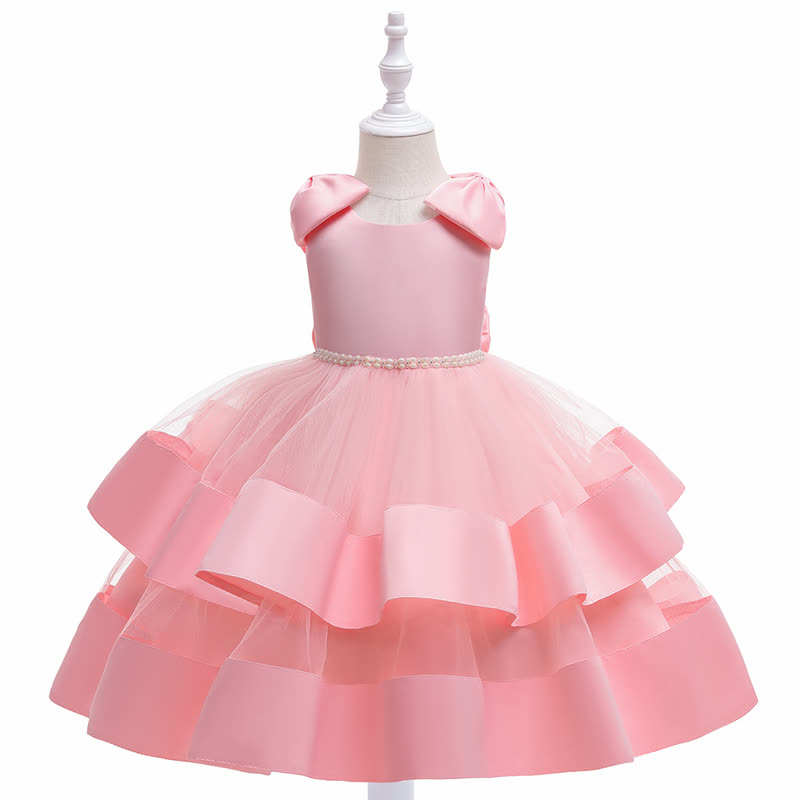 Satin & Mesh Bow Sleeveless Maxi Dresses  - Pink - 8Y - image 7