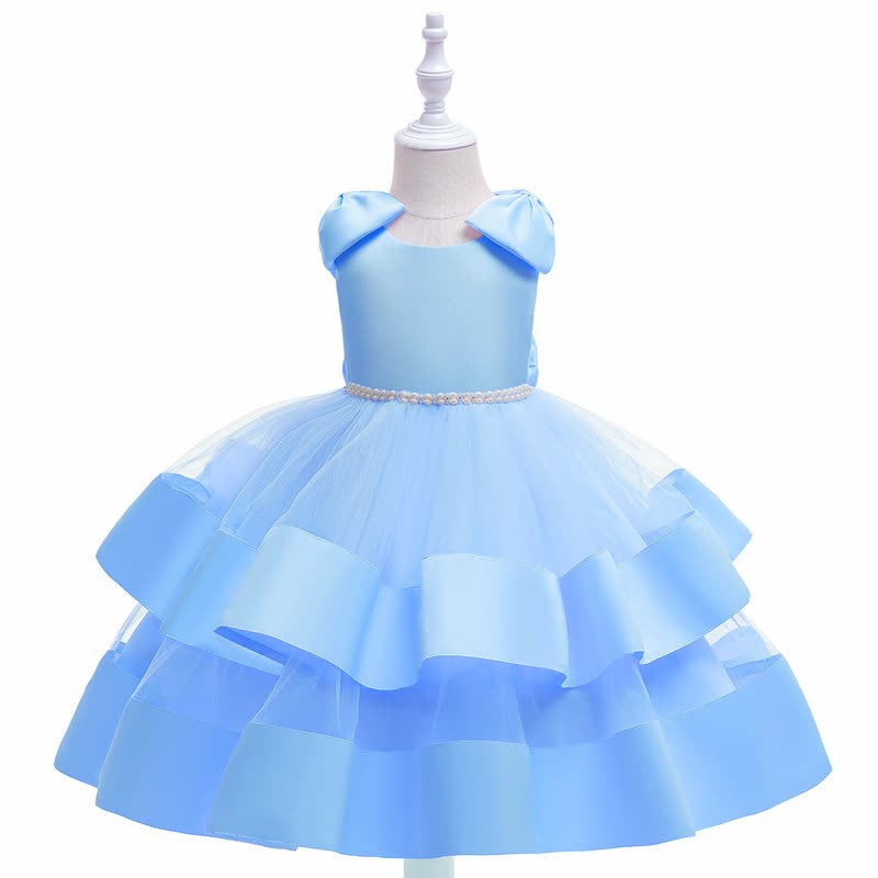 Satin & Mesh Bow Sleeveless Maxi Dresses  - Blue - 8Y - image 13