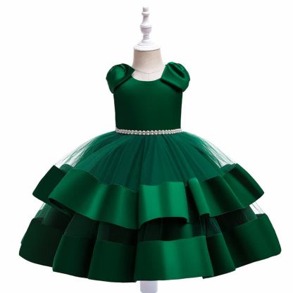 Satin & Mesh Bow Sleeveless Maxi Dresses  - Dark Green - 8Y - image 16