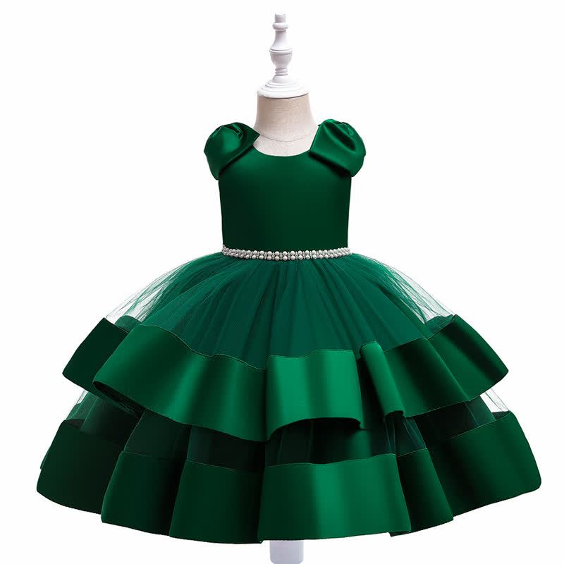 Satin & Mesh Bow Sleeveless Maxi Dresses  - Dark Green - 8Y - image 16