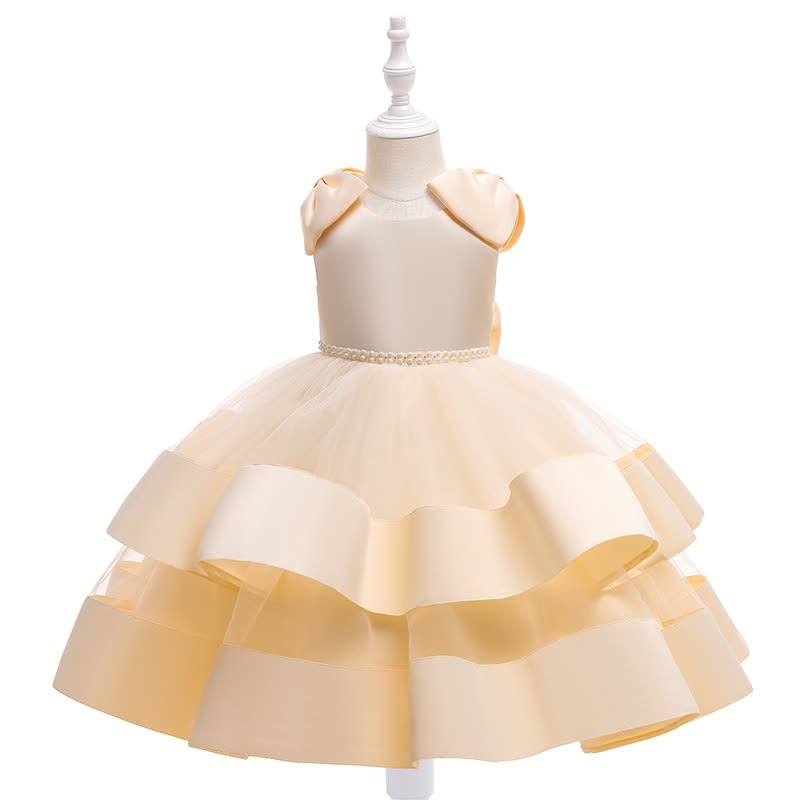 Satin & Mesh Bow Sleeveless Maxi Dresses  - Champagne - 8Y - image 19