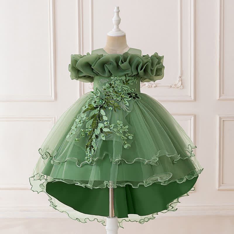 Mesh Bow Floral-embroidered Sleeveless Maxi Dresses - Green - 9Y - image 18
