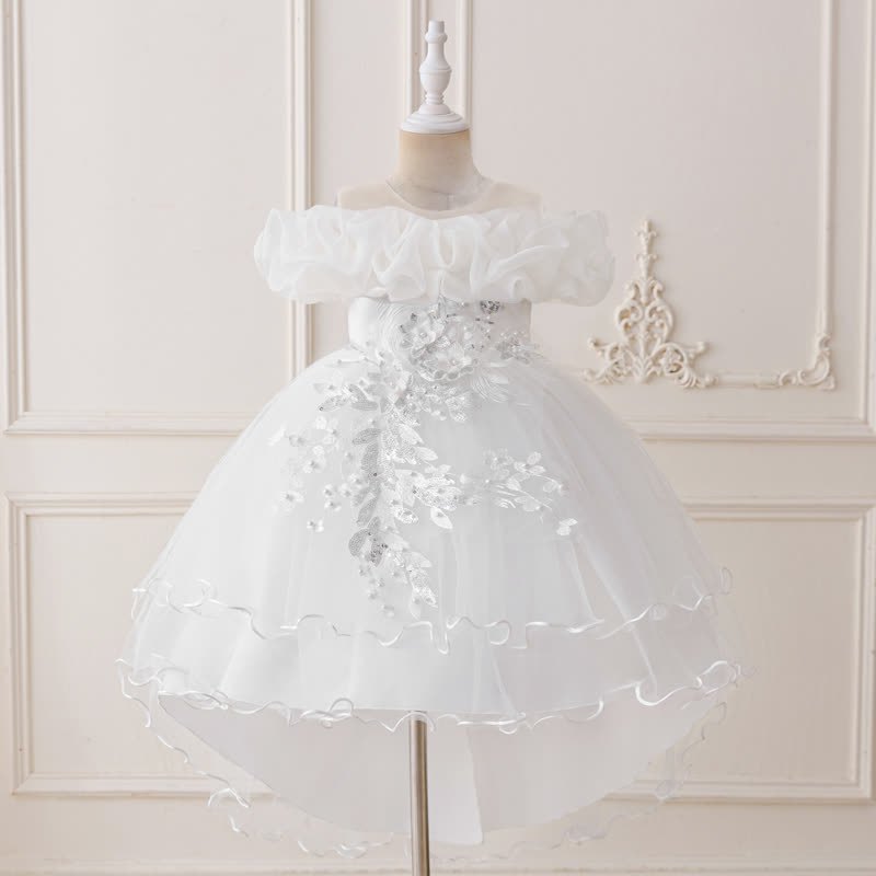 Mesh Bow Floral-embroidered Sleeveless Maxi Dresses - White - 9Y - image 1
