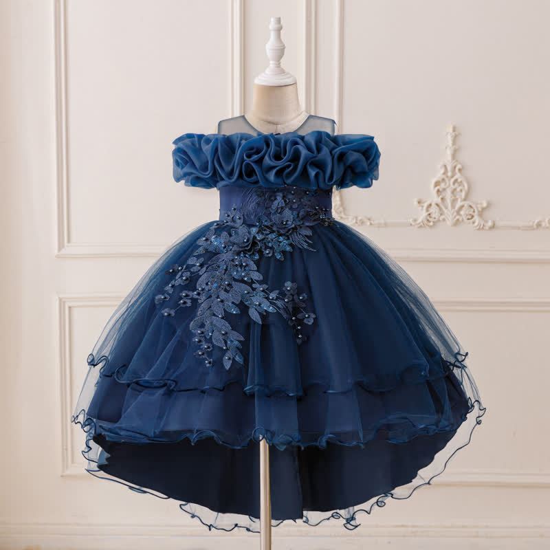 Mesh Bow Floral-embroidered Sleeveless Maxi Dresses - Navy Blue - 9Y - image 26