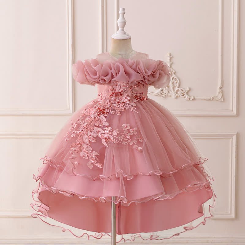 Mesh Bow Floral-embroidered Sleeveless Maxi Dresses - Pink - 9Y - image 10