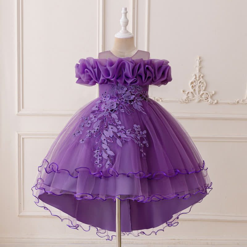 Mesh Bow Floral-embroidered Sleeveless Maxi Dresses - Dark Purple - 9Y - image 34