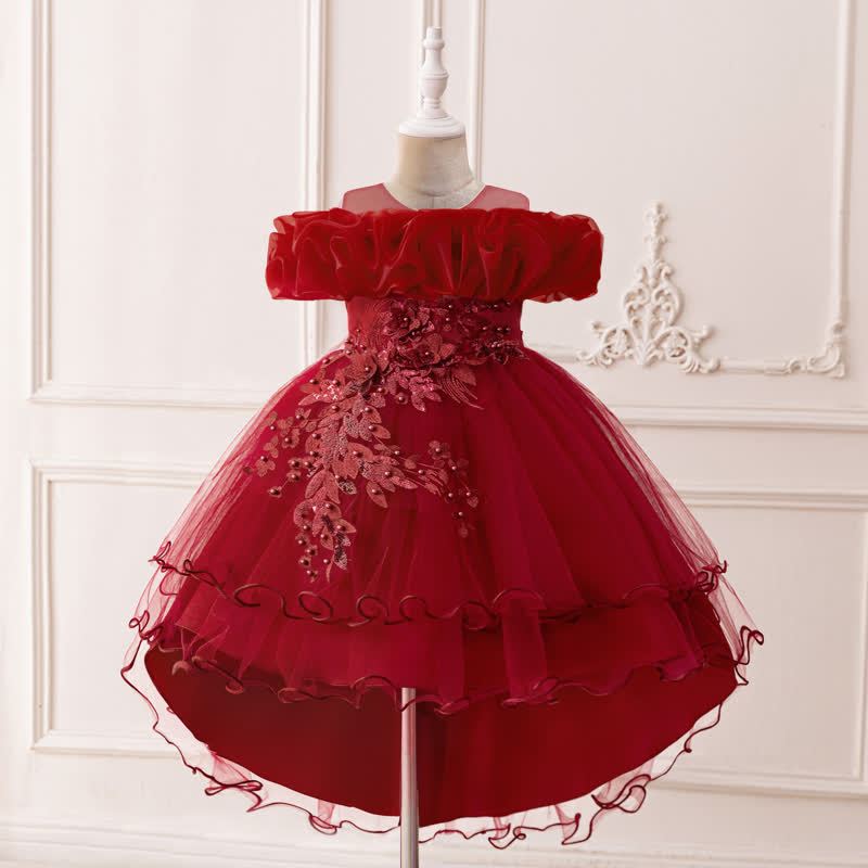Mesh Bow Floral-embroidered Sleeveless Maxi Dresses - Red - 9Y - image 58