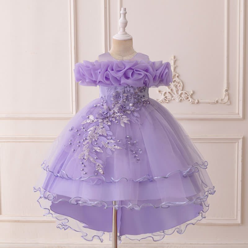 Mesh Bow Floral-embroidered Sleeveless Maxi Dresses - Purple - 9Y - image 66