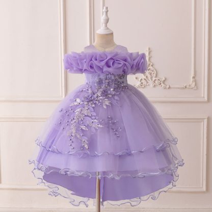 Mesh Bow Floral-embroidered Sleeveless Maxi Dresses - Purple - 9Y - image 66