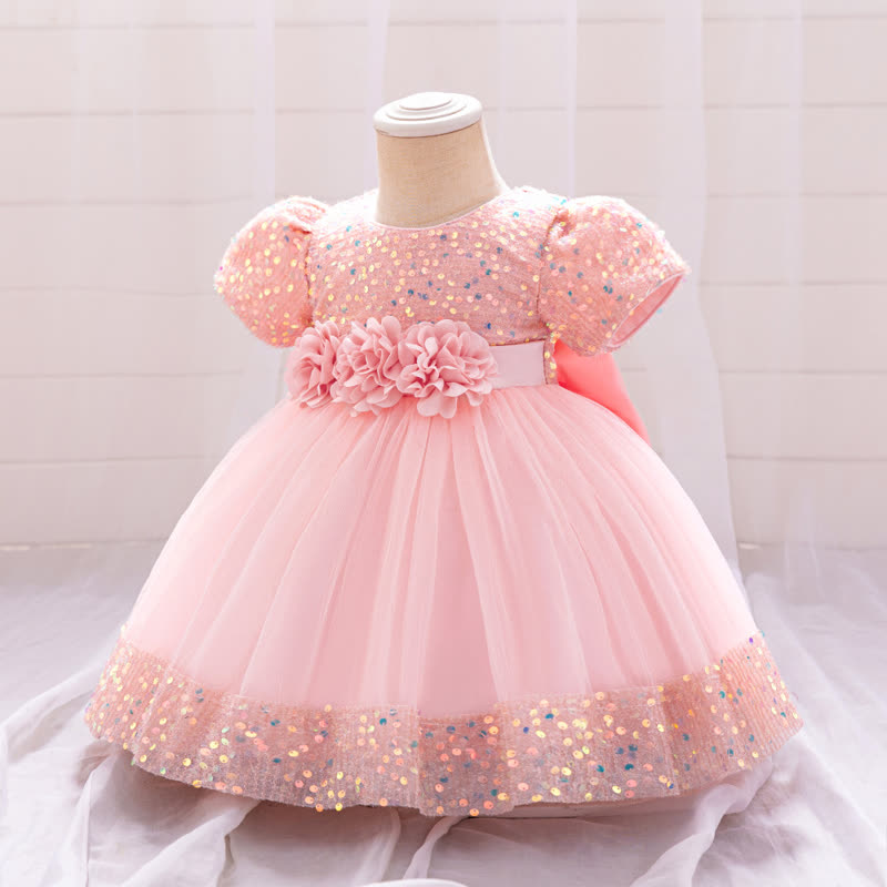 Sequins & Mesh Bow Sequins Short Sleeve Mid-long Dresses - image 9