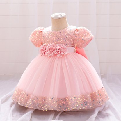 Sequins & Mesh Bow Sequins Short Sleeve Mid-long Dresses - image 9
