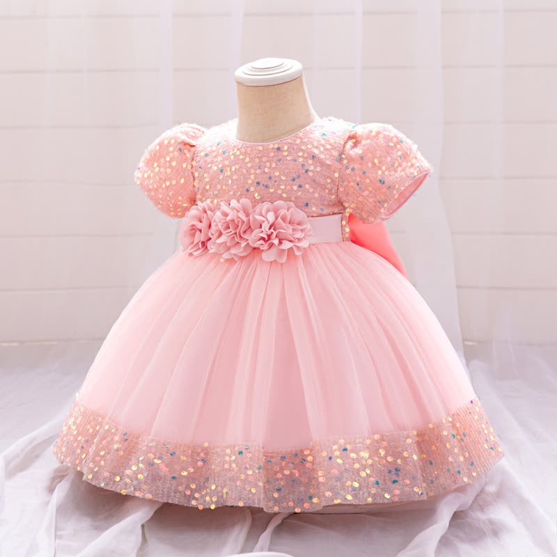 Sequins & Mesh Bow Sequins Short Sleeve Mid-long Dresses - image 2