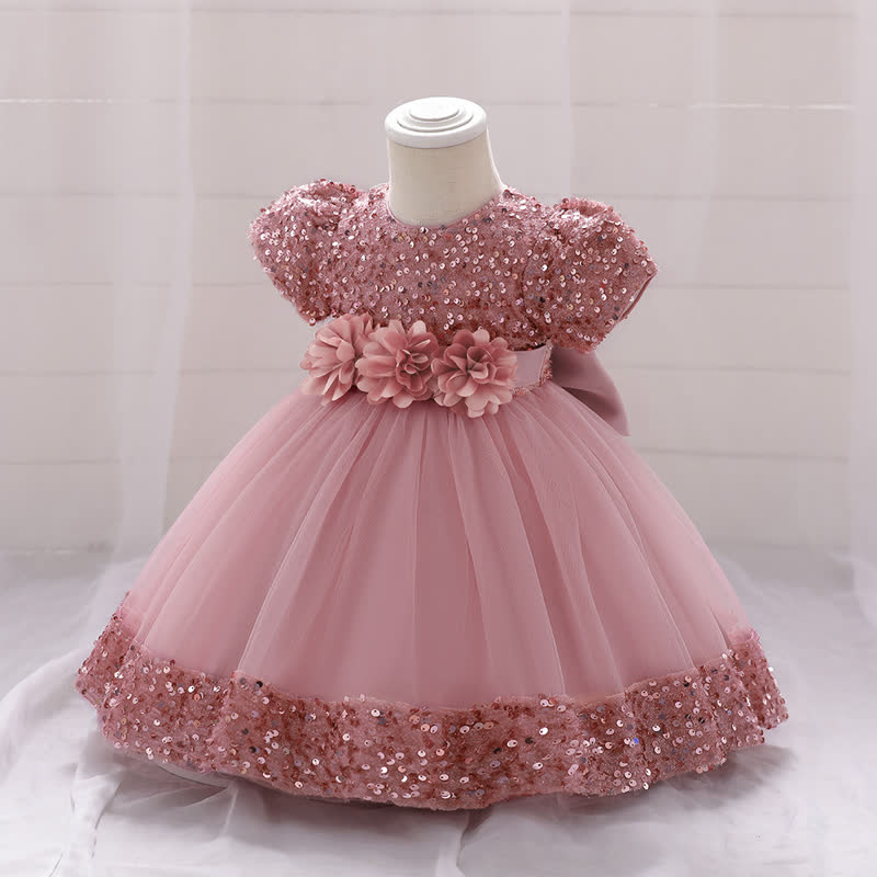 Sequins & Mesh Bow Sequins Short Sleeve Mid-long Dresses - image 17