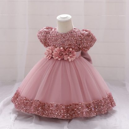 Sequins & Mesh Bow Sequins Short Sleeve Mid-long Dresses - image 17