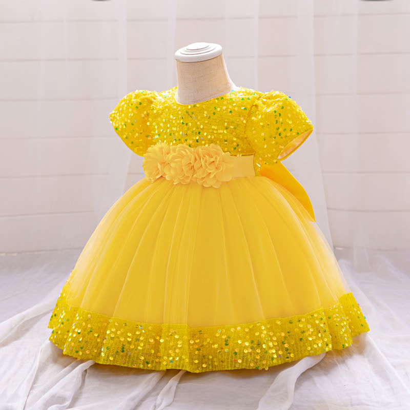Sequins & Mesh Bow Sequins Short Sleeve Mid-long Dresses - image 25