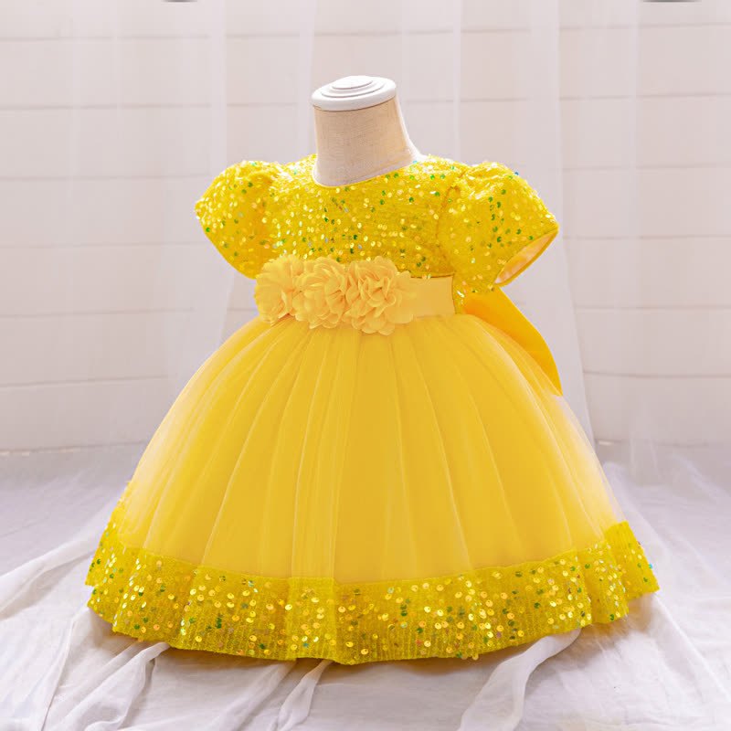 Sequins & Mesh Bow Sequins Short Sleeve Mid-long Dresses - image 25