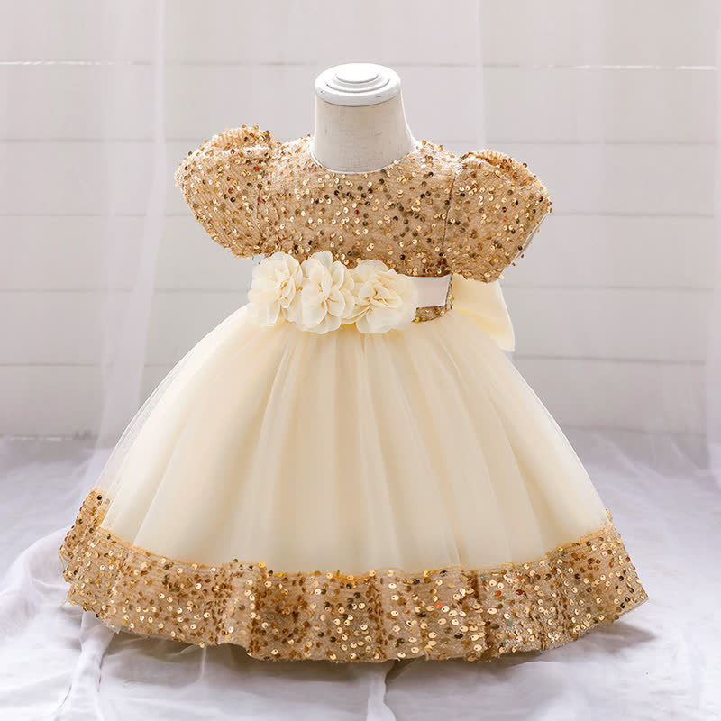 Sequins & Mesh Bow Sequins Short Sleeve Mid-long Dresses - image 34