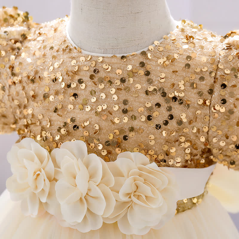 Sequins & Mesh Bow Sequins Short Sleeve Mid-long Dresses - image 36