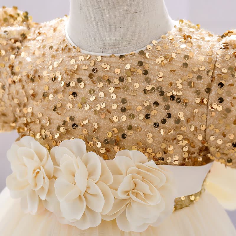 Sequins & Mesh Bow Sequins Short Sleeve Mid-long Dresses - image 36