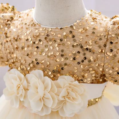 Sequins & Mesh Bow Sequins Short Sleeve Mid-long Dresses - image 36