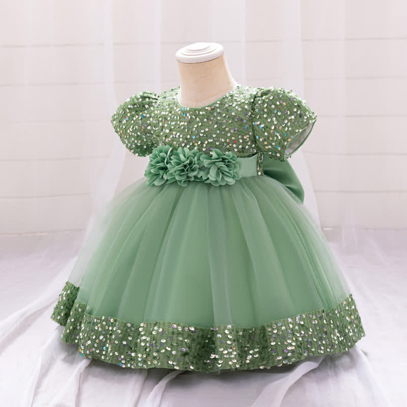 Sequins & Mesh Bow Sequins Short Sleeve Mid-long Dresses - image 42