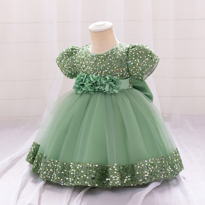 Sequins & Mesh Bow Sequins Short Sleeve Mid-long Dresses - image 42
