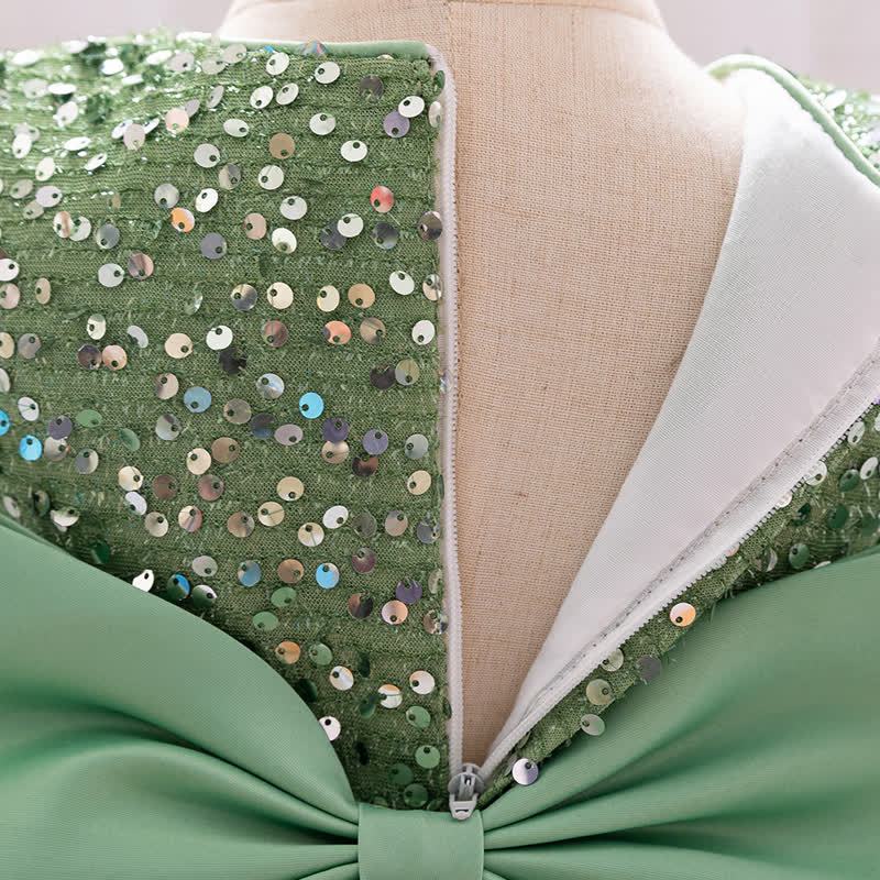 Sequins & Mesh Bow Sequins Short Sleeve Mid-long Dresses - image 45