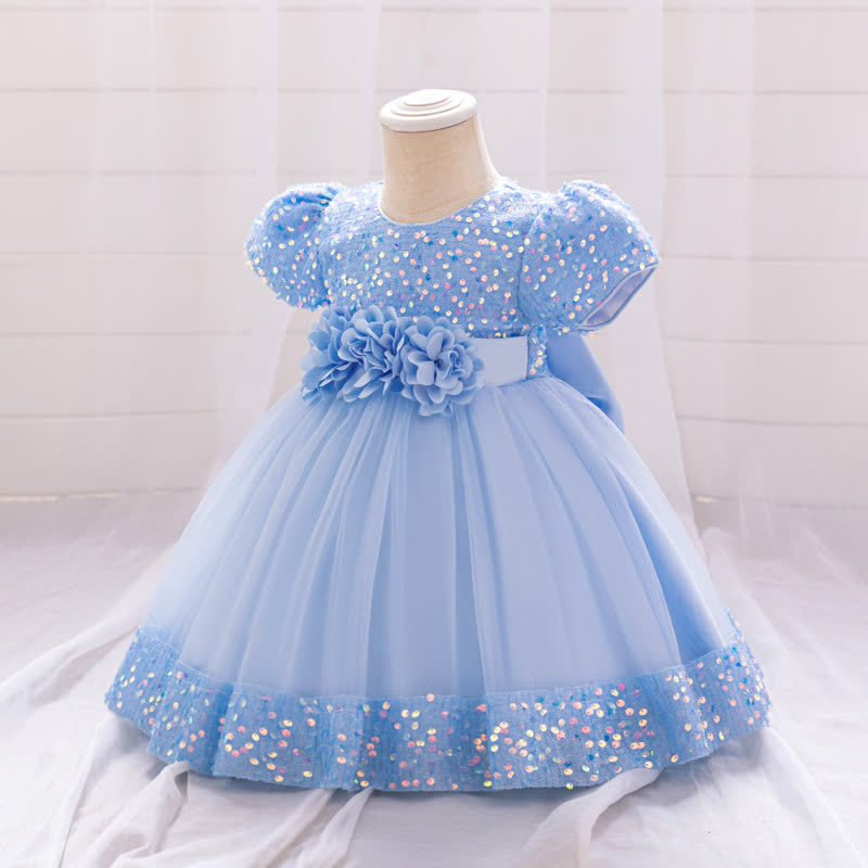 Sequins & Mesh Bow Sequins Short Sleeve Mid-long Dresses - image 58