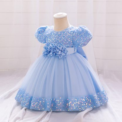 Sequins & Mesh Bow Sequins Short Sleeve Mid-long Dresses - image 58
