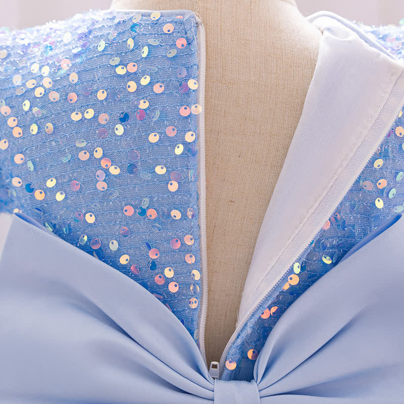 Sequins & Mesh Bow Sequins Short Sleeve Mid-long Dresses - image 61