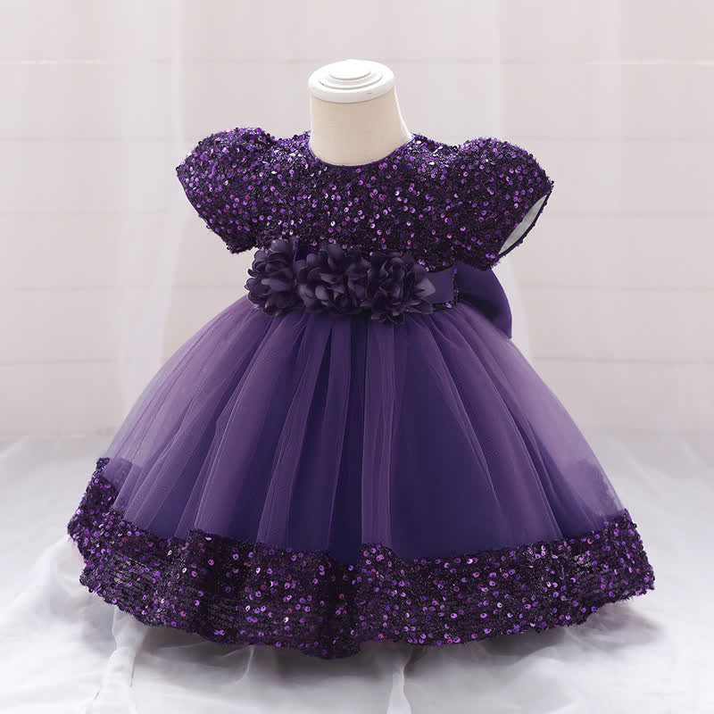 Sequins & Mesh Bow Sequins Short Sleeve Mid-long Dresses - image 67
