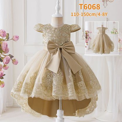 Embroidery Mesh Bow Floral-embroidered Short Sleeve Maxi Dresses - image 4