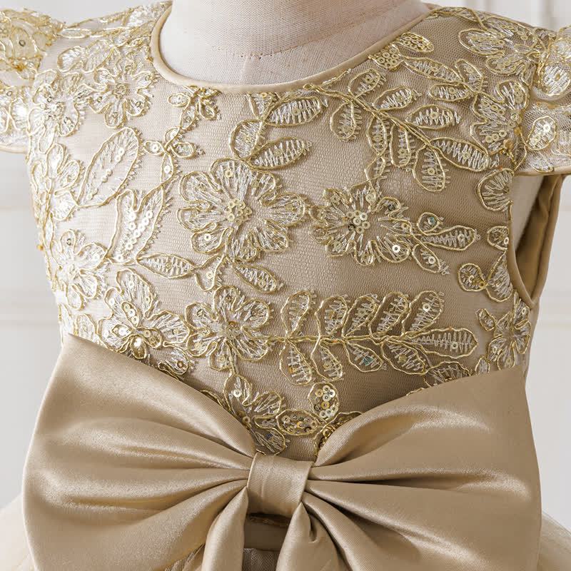 Embroidery Mesh Bow Floral-embroidered Short Sleeve Maxi Dresses - image 6