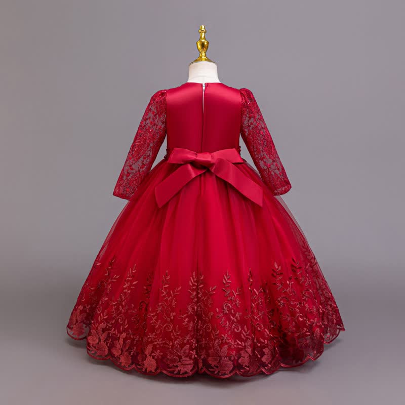 Embroidery Mesh Rosette Crystal Long Sleeve Maxi Dresses - image 19