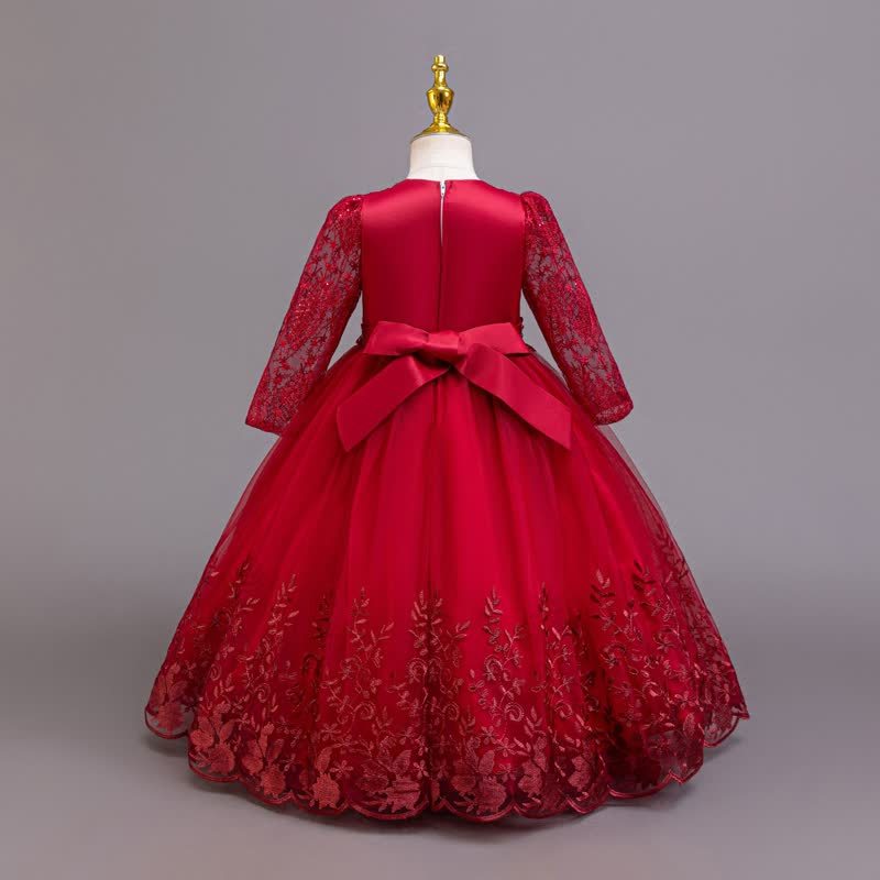 Embroidery Mesh Rosette Crystal Long Sleeve Maxi Dresses - image 19