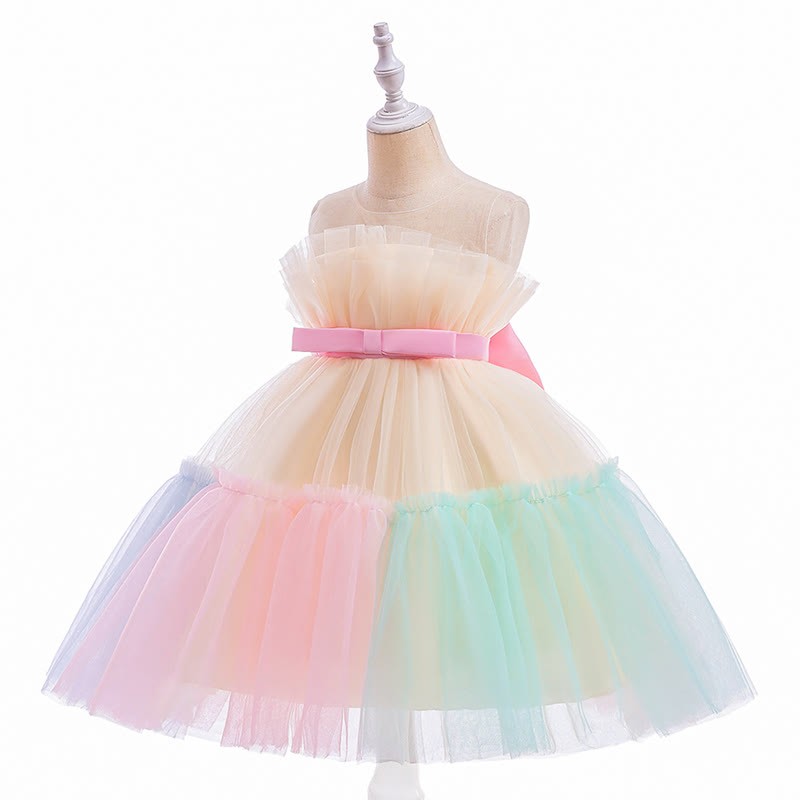 Mesh Bow Sleeveless Mid-long Dresses - image 2