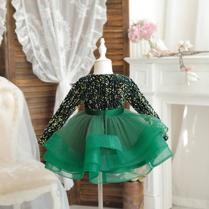 Sequins & Mesh Bow Long sleeve Mid-long Dresses - image 9