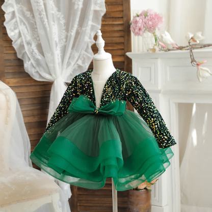 Sequins & Mesh Bow Long sleeve Mid-long Dresses - image 8