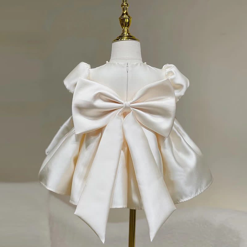 Satin Bow Pearl Short Sleeve Midi Dresses - image 3
