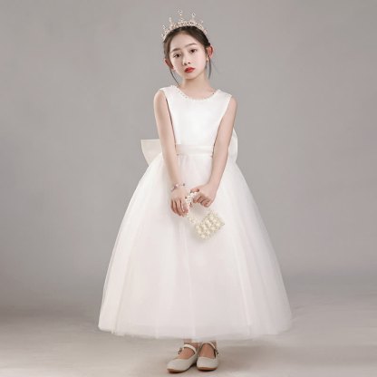 Mesh Bow Sleeveless Midi Dresses - White - 13-14Y - image 4