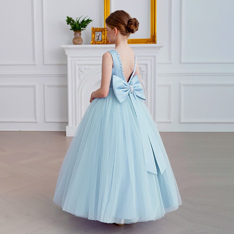 Mesh Bow Sleeveless Midi Dresses - Blue - 13-14Y - image 8