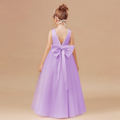 Mesh Bow Sleeveless Midi Dresses - Purple - 13-14Y - image 9