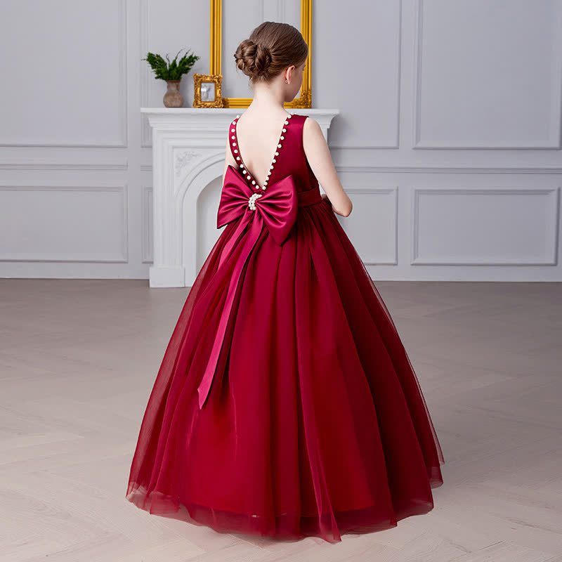 Mesh Bow Sleeveless Midi Dresses - Red - 13-14Y - image 3