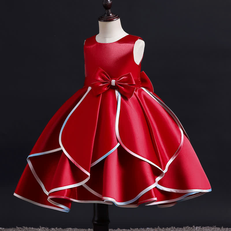 Cotton-Blend Bow Sleeveless Midi Dresses - Red - 9-10Y - image 2