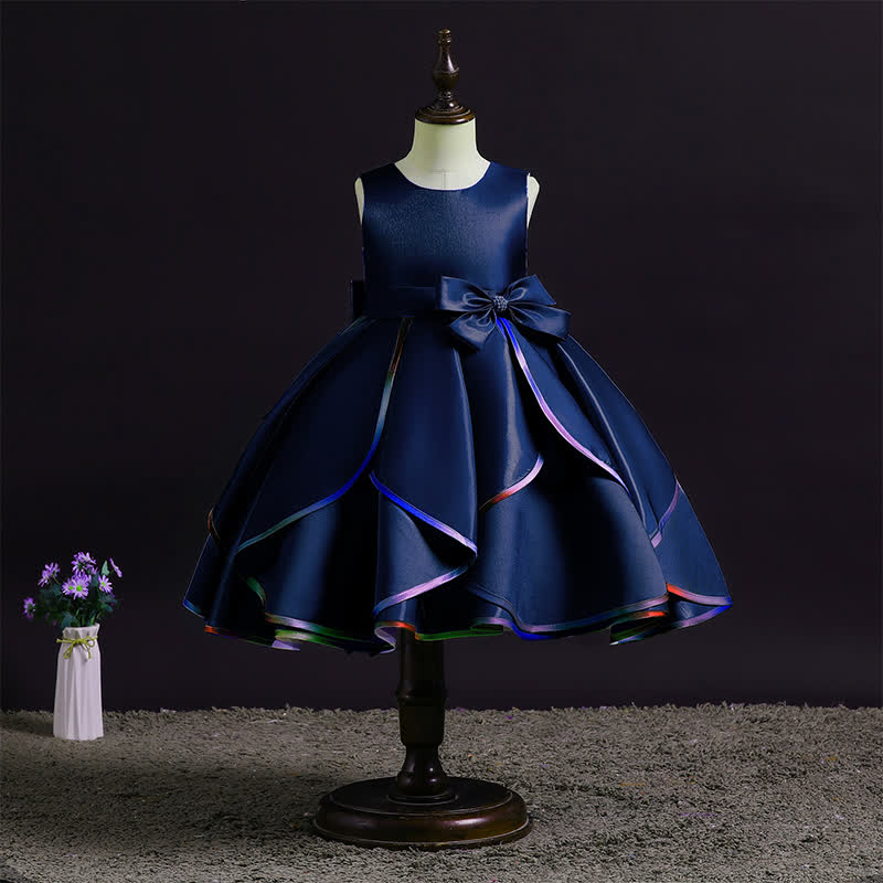 Cotton-Blend Bow Sleeveless Midi Dresses - Blue - 9-10Y - image 1