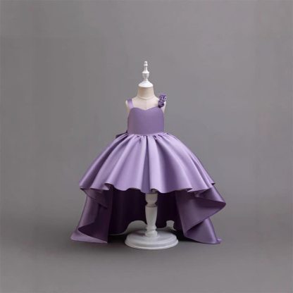 Satin Rosette Sleeveless Midi Dresses - Purple - 7-8Y - image 2