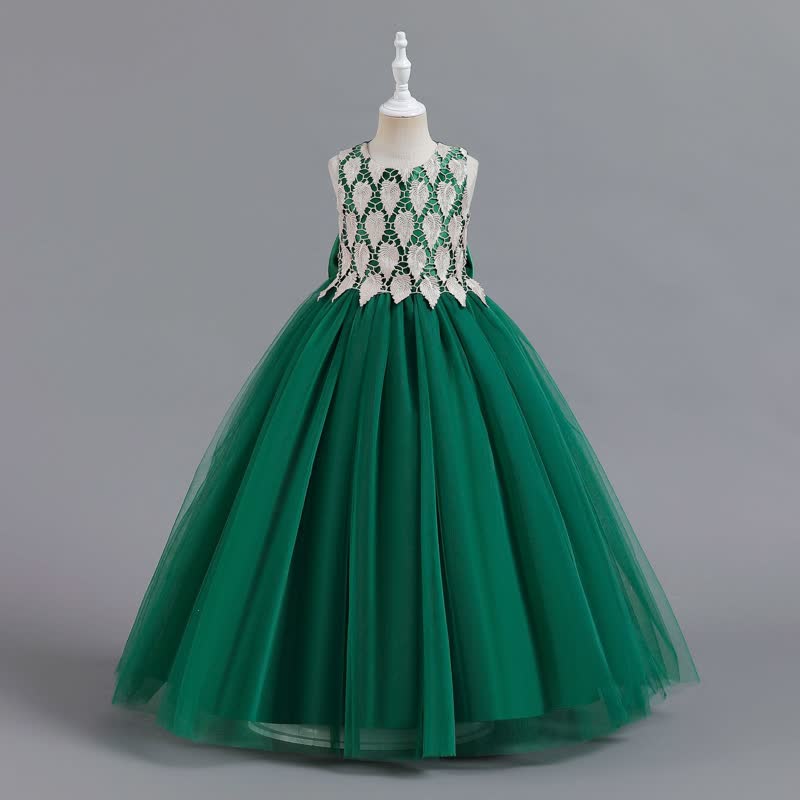 Mesh Bow Sleeveless Maxi Dresses - Green - 12-13Y - image 2